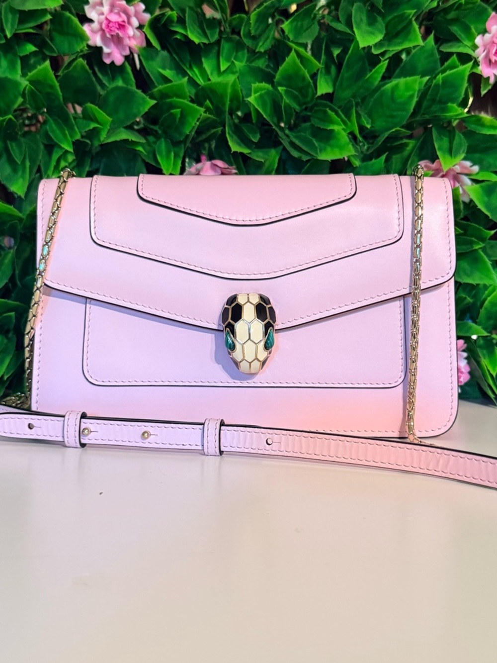 BVLGARI Serpenti Forever Pink Leather Crossbody Shoulder Bag